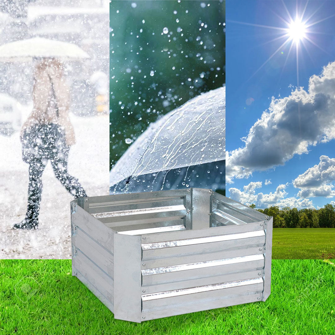 100cm Square Galvanized Raised Garden Bed Silver