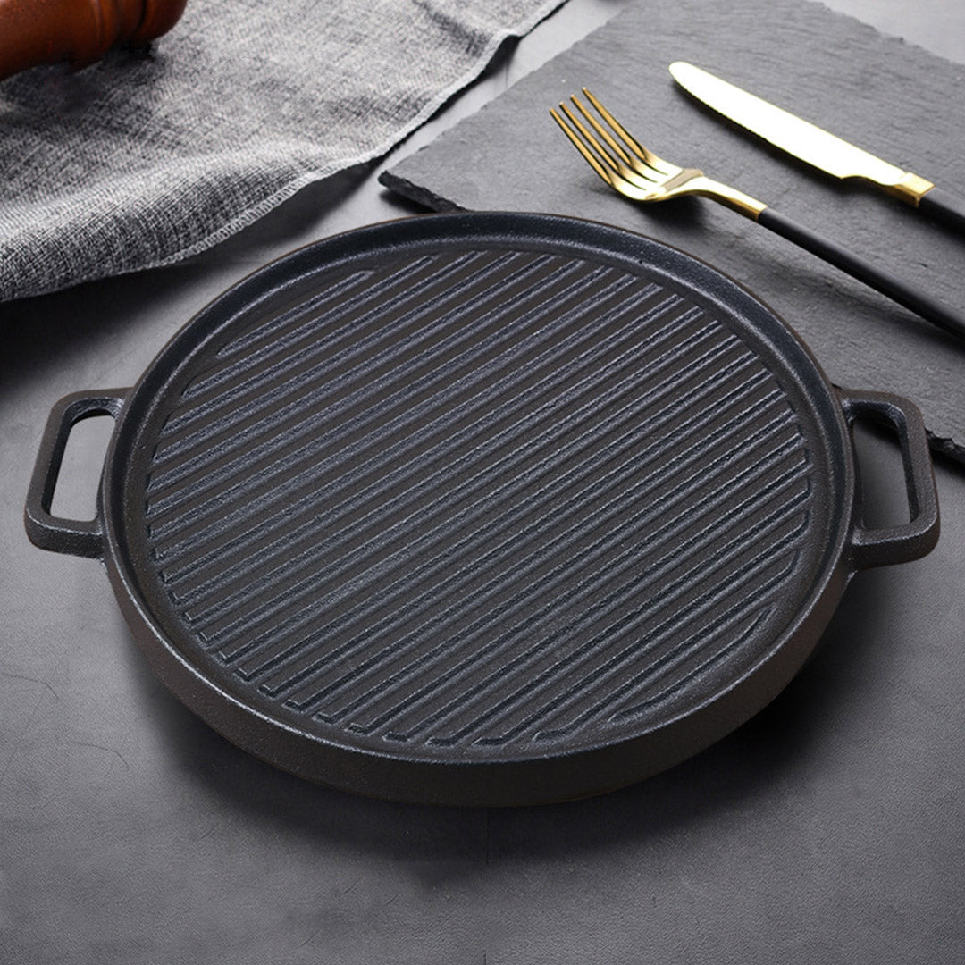 30cm Round Cast Iron Ribbed Pan