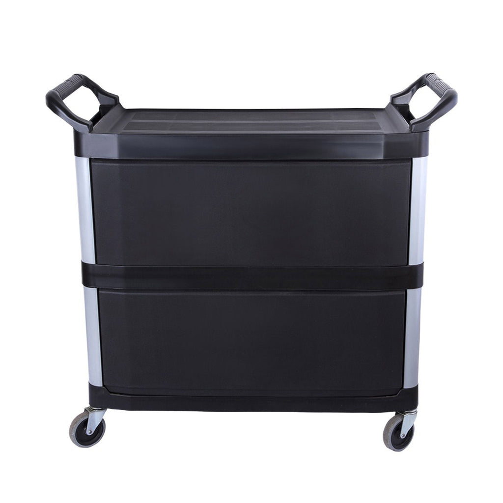 3 Tier Covered Utility Cart Black with Bins