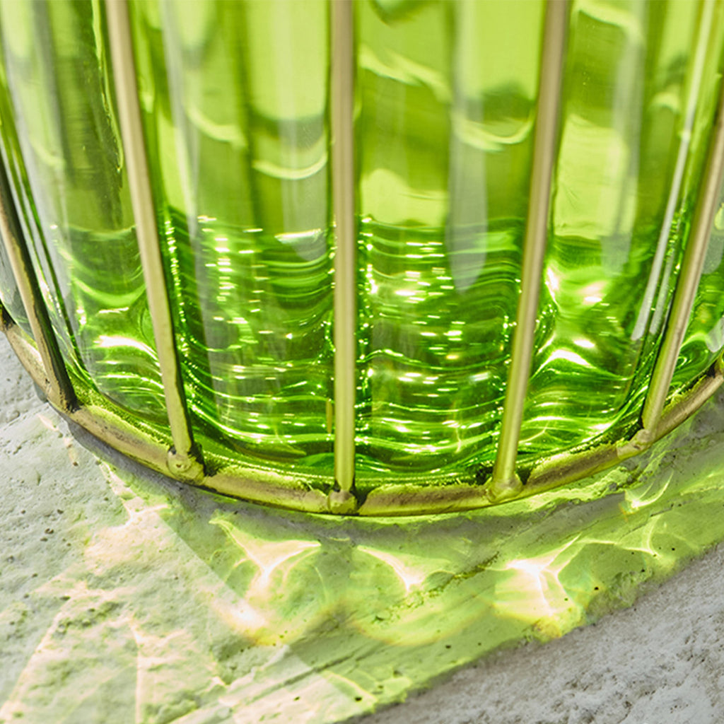 Green Glass Flower Vase with 8 Bunch 5 Heads Artificial Silk Rose Set