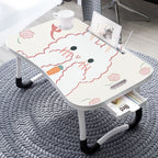 White Cute Rabbit Design Foldable Study Bed Table Adjustable Portable Desk Stand With Notebook Holder And Cup Slot