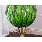 85cm Green Glass Floor Vase and 12pcs Dark Pink Artificial Flower Set