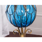 85cm Green Glass Floor Vase and 12pcs Blue Artificial Flower Set