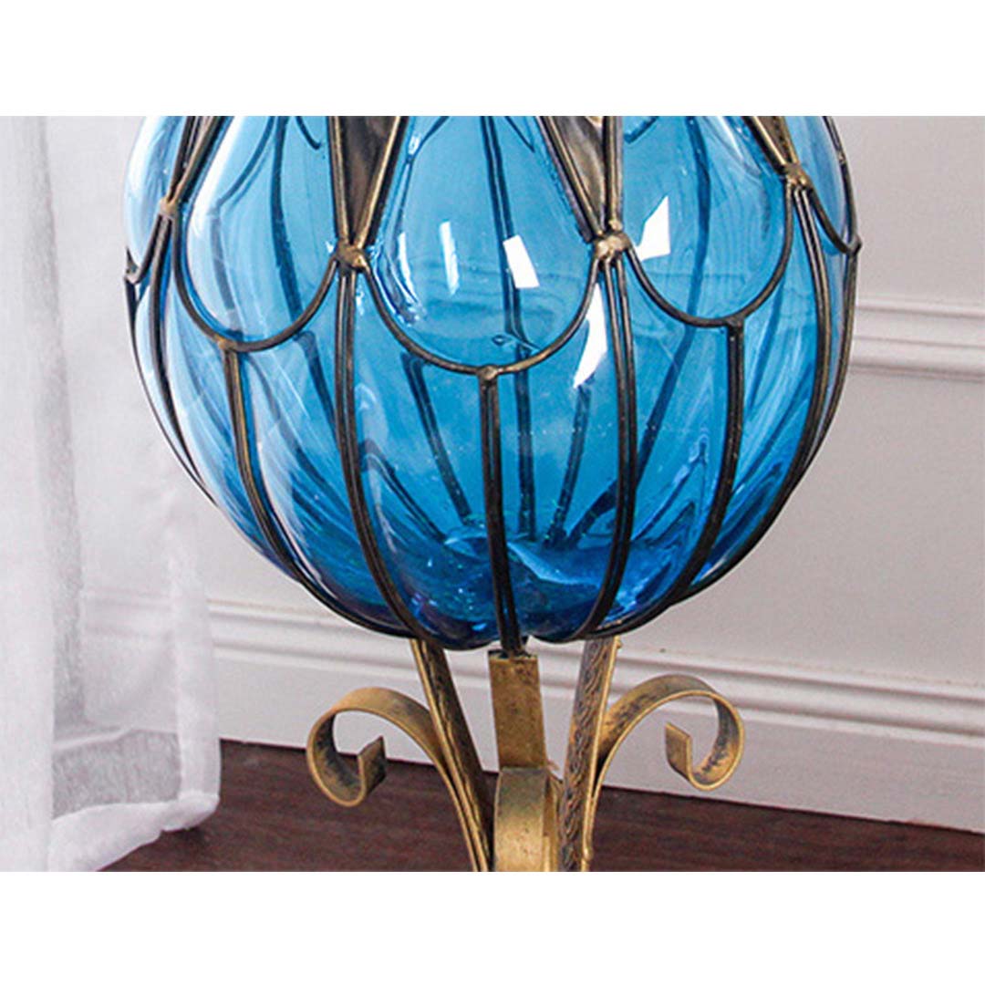 85cm Blue Glass Floor Vase and 12pcs Pink Artificial Flower Set