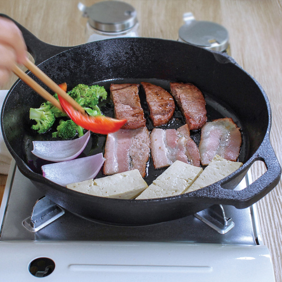 SOGA 30cm Round Cast Iron Frying Pan with Helper Handle