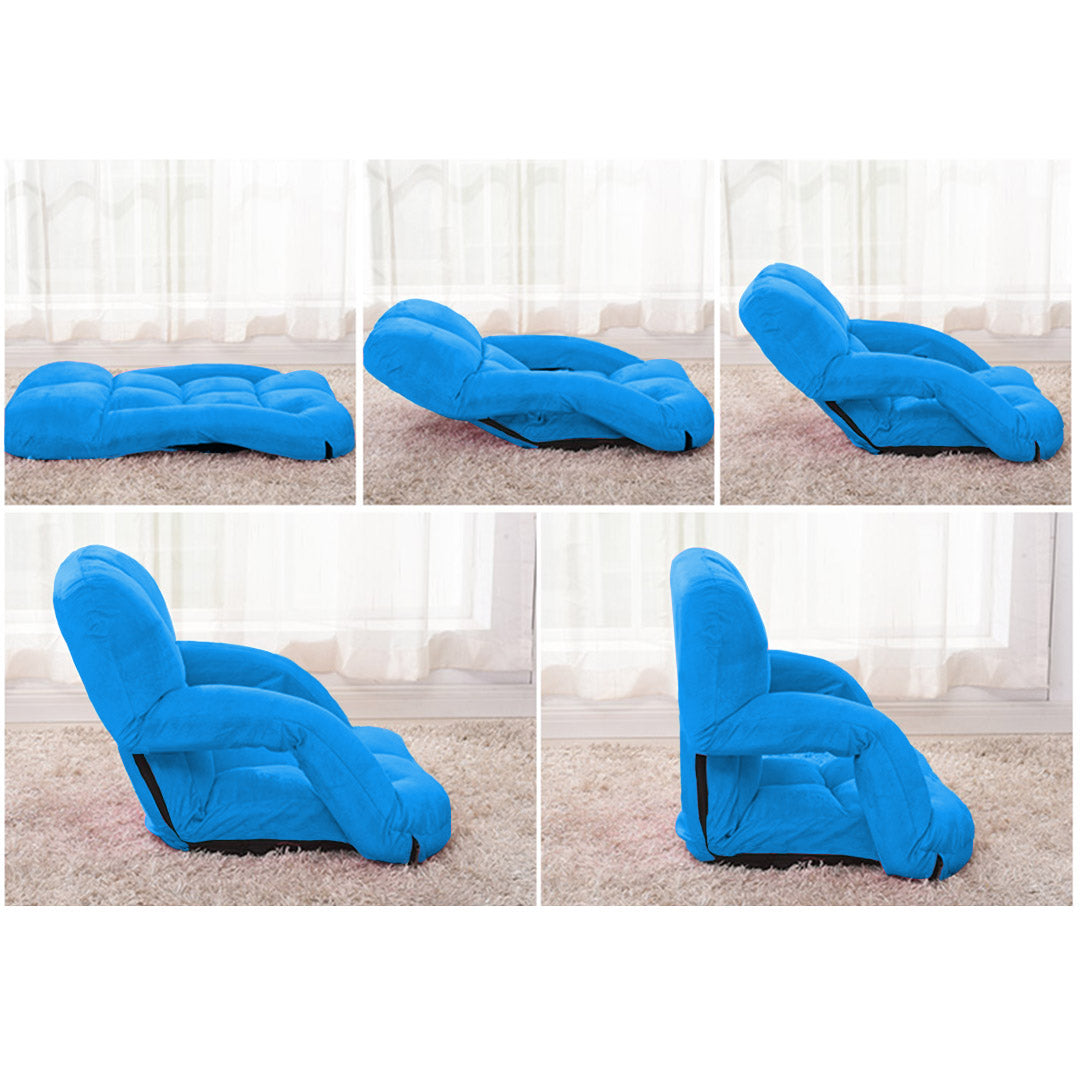 Foldable Floor Recliner Lazy Chair with Armrest Blue