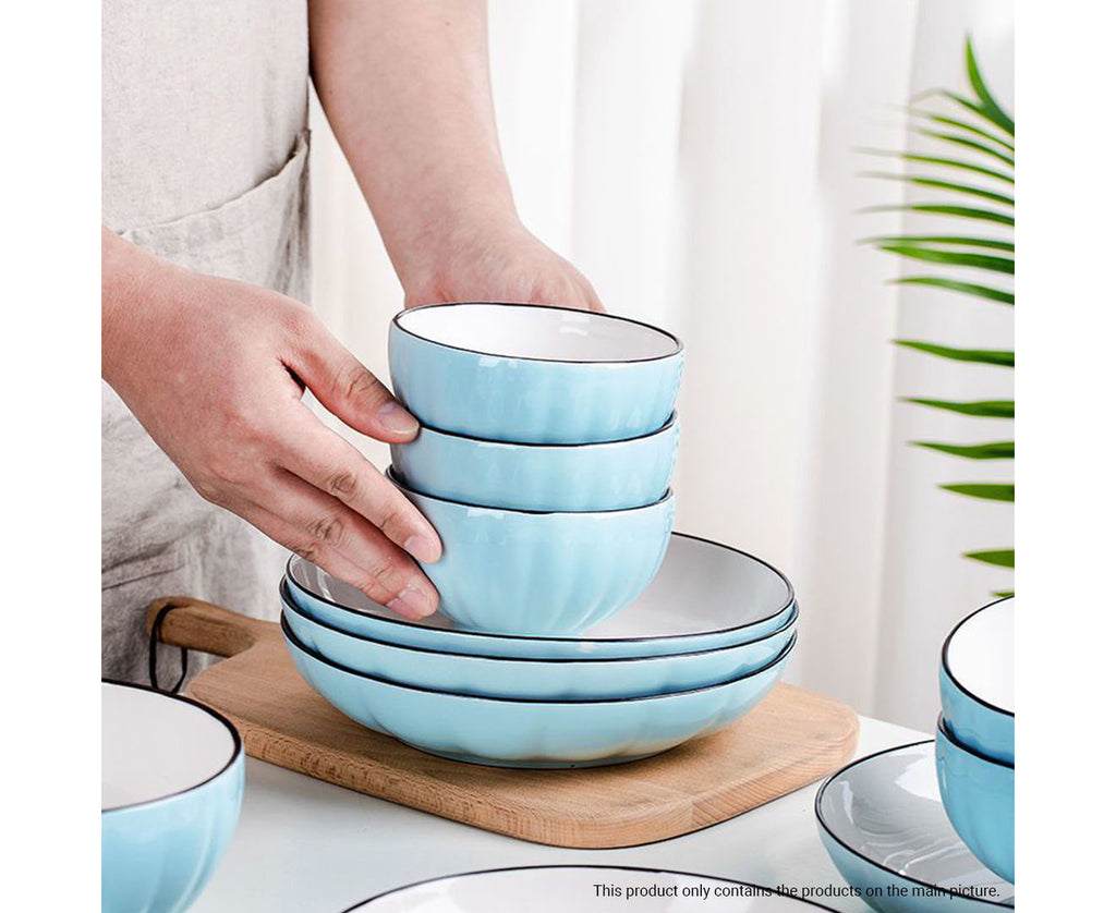 Blue Ceramic Dinnerware Set of 9