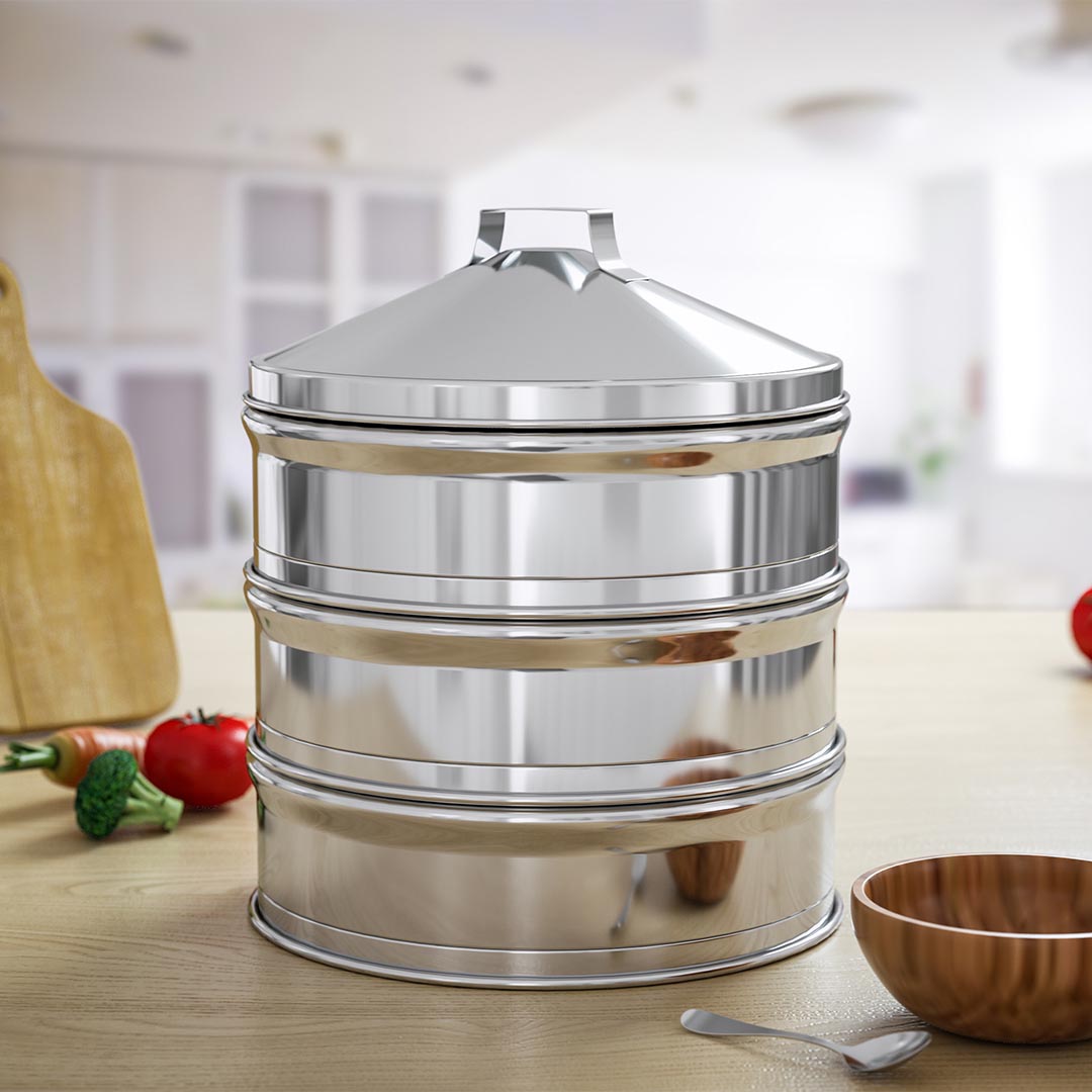 3 Tier Stainless Steel Steamers With Lid 28cm