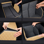 Leather Car Boot Foldable Trunk Cargo Organizer Box Beige/Gold Stitch Large