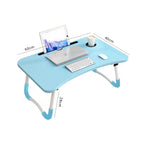 Blue Foldable Study Bed Table Adjustable Portable Desk Stand With Notebook Holder and Cup Slot