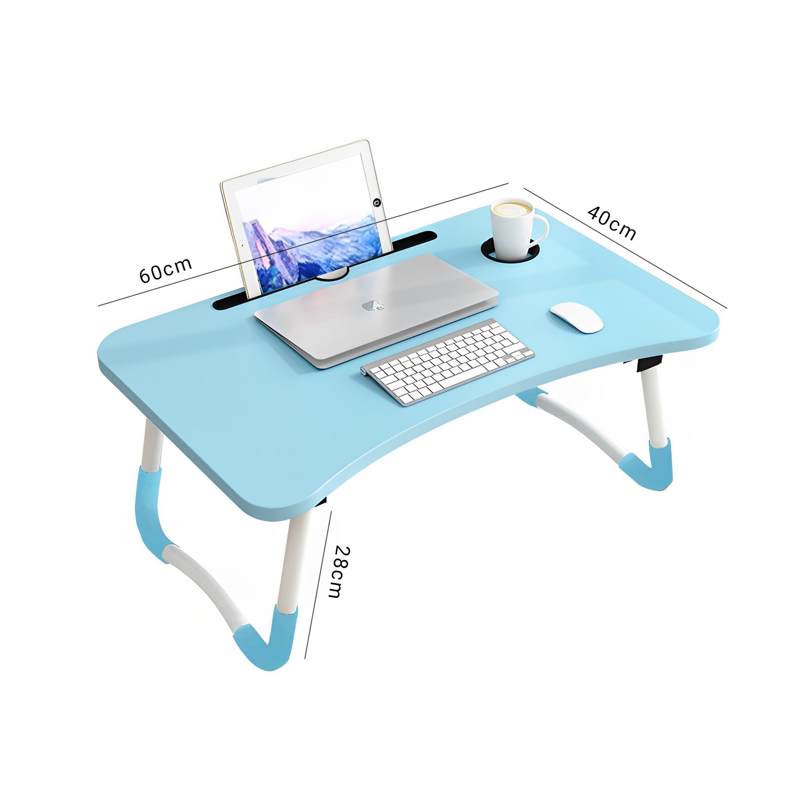 Blue Foldable Study Bed Table Adjustable Portable Desk Stand With Notebook Holder and Cup Slot
