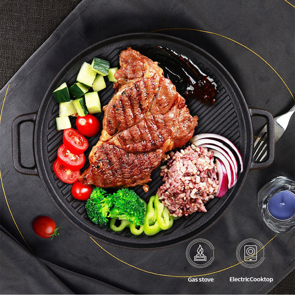 30cm Round Cast Iron Ribbed Pan