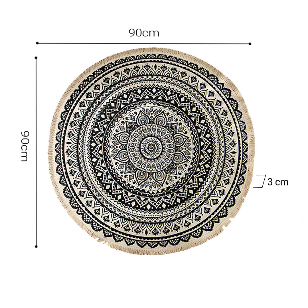 Black Carpet Soft Linen Bohemian Non-Slip Round Rug