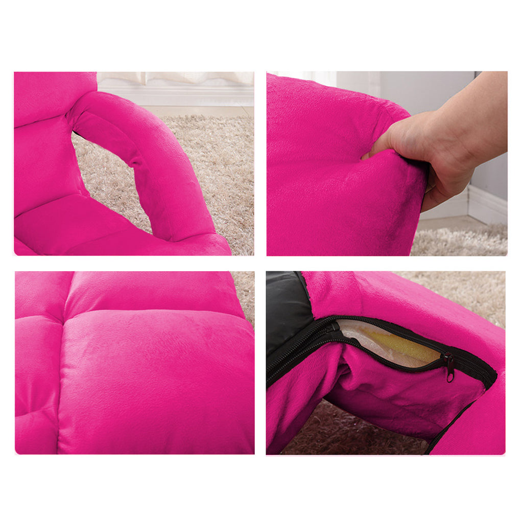 Foldable Floor Recliner Lazy Chair with Armrest Pink