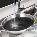 18/10 Stainless Steel 32cm Frying Pan Non Stick Interior with Helper Handle and Lid