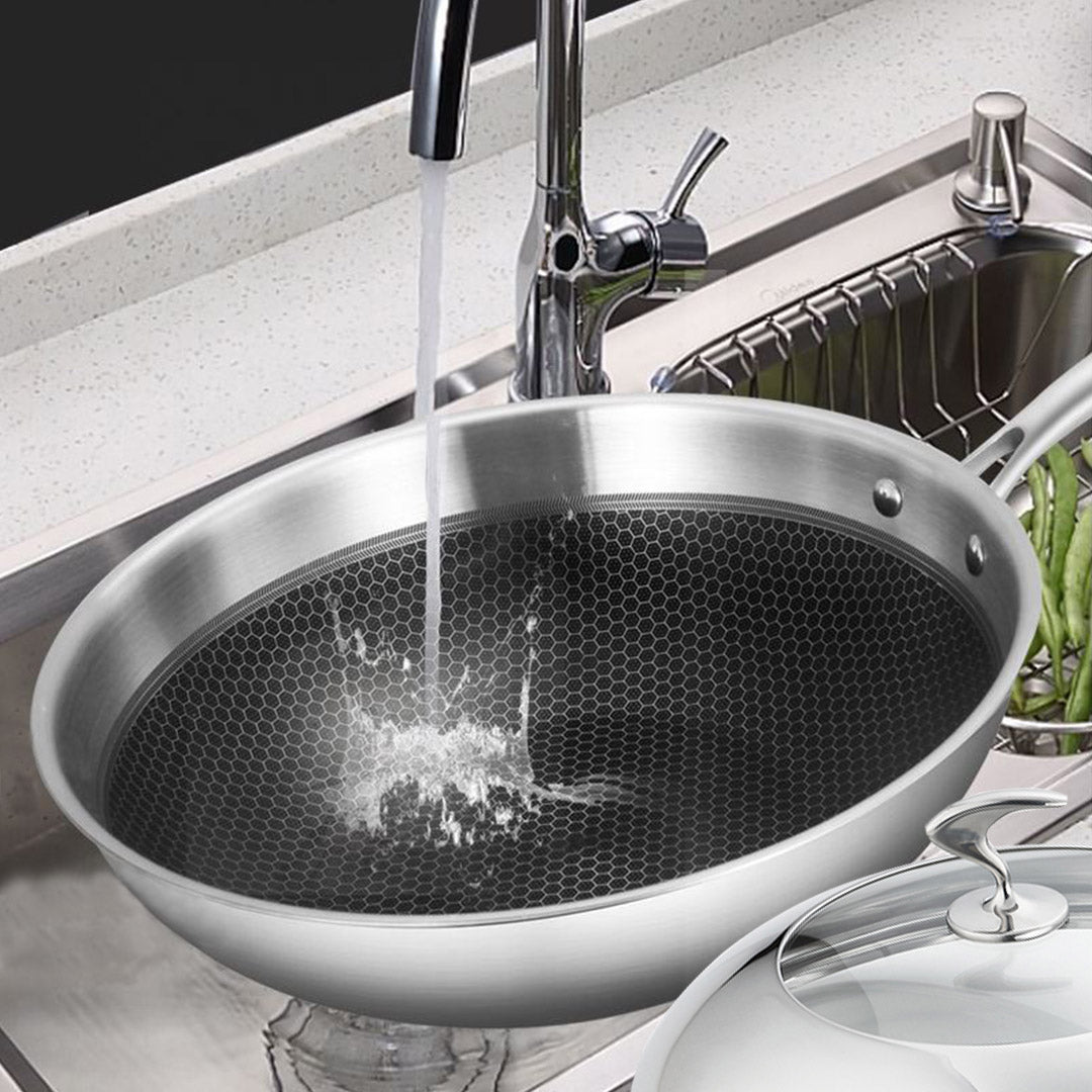 18/10 Stainless Steel 30cm Frying Pan Non Stick Interior with Lid