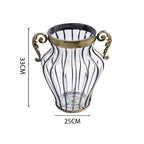 Clear European Glass Flower Vase with Two Metal Handle