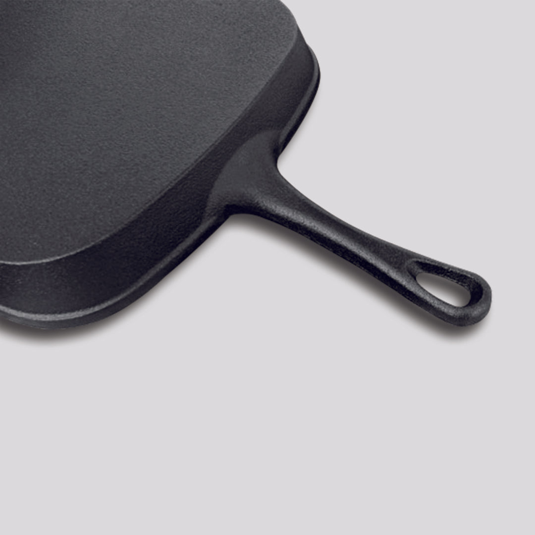 SOGA 23.5cm Square Ribbed Cast Iron Frying Pan with Handle