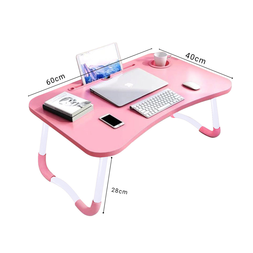 Pink Foldable Study Bed Table Adjustable Portable Desk Stand With Notebook Holder and Cup Slot