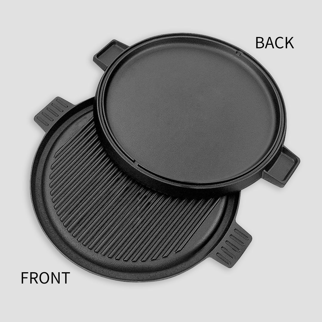 SOGA 43cm Round Ribbed Cast Iron Frying Pan with Handle