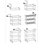 3 Tier Utility Cart Black 83.5x43x95cm Small