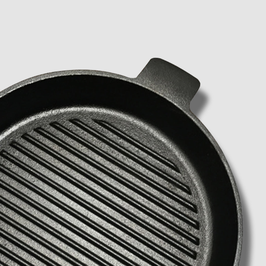 SOGA 26cm Round Ribbed Cast Iron with Handle