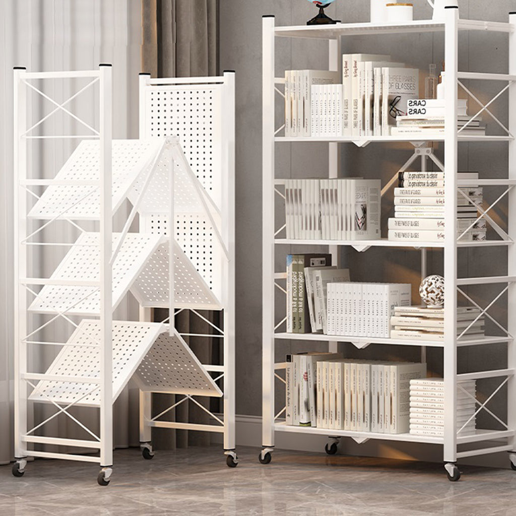 4 Tier White Foldable Display Stand with Wheels
