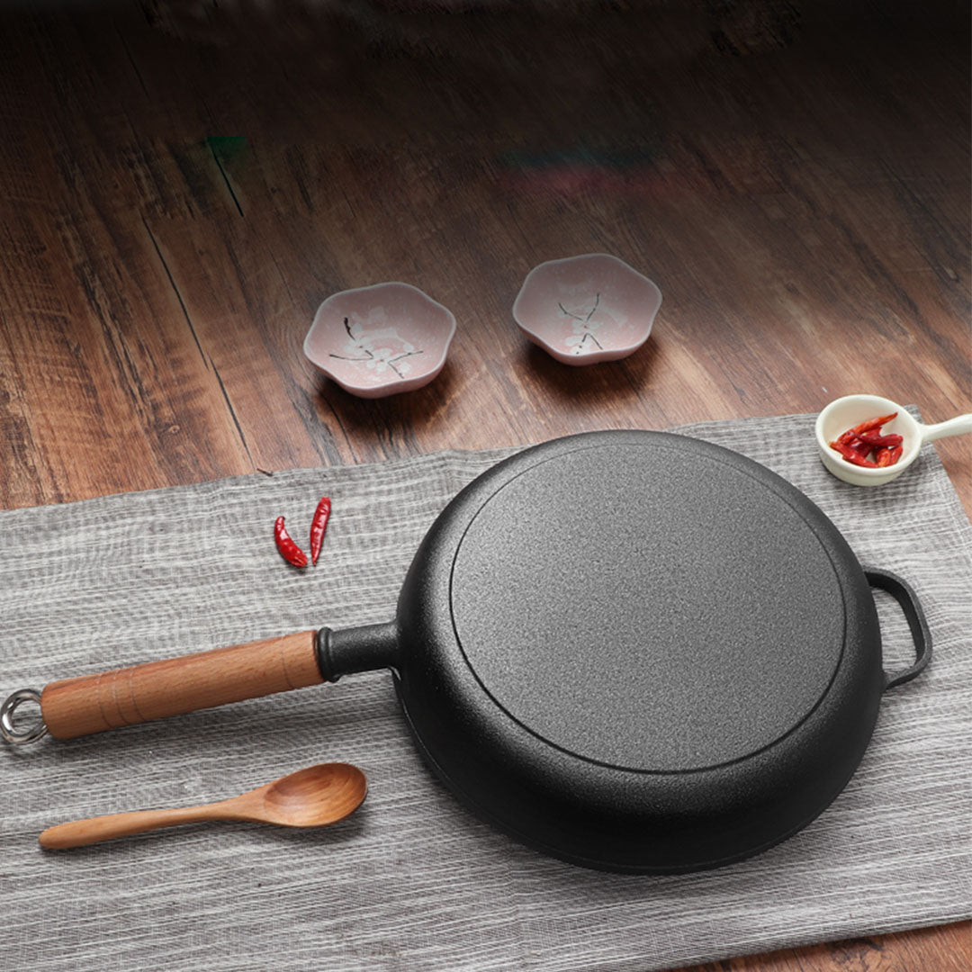 25cm Round Cast Iron Frying Pan Skillet with Helper Handle