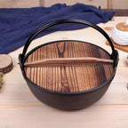 29cm Cast Iron Sukiyaki Hot Pot with Wooden Lid