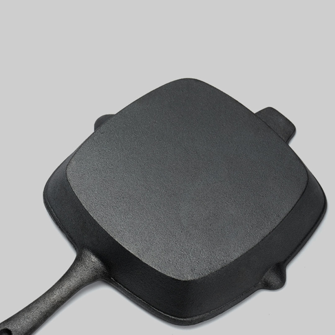 26cm Square Ribbed Cast Iron Frying Pan with Handle
