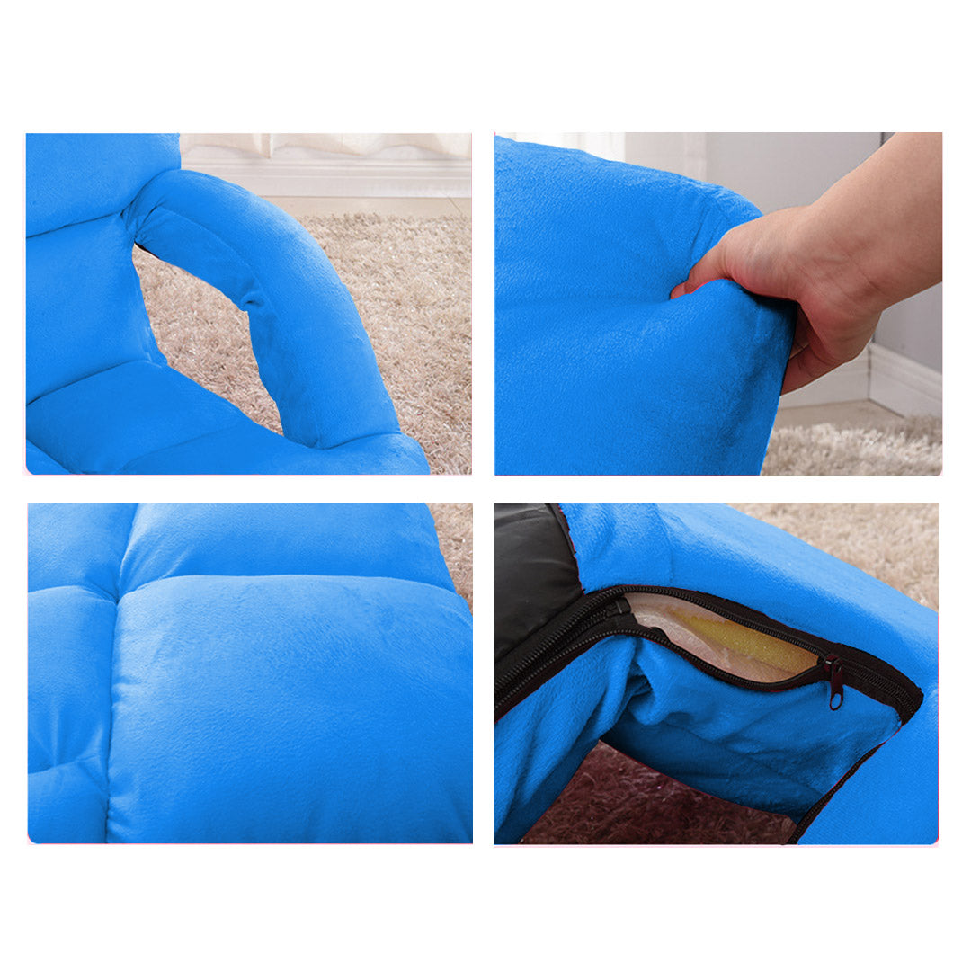 Foldable Floor Recliner Lazy Chair with Armrest Blue