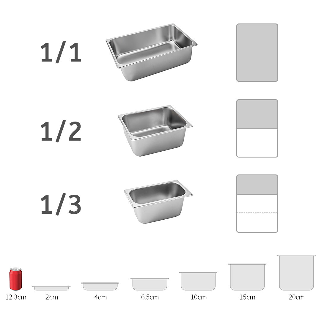 Gastronorm GN Pan Full Size 1/3 GN Pan 10cm Deep Stainless Steel Tray with Lid