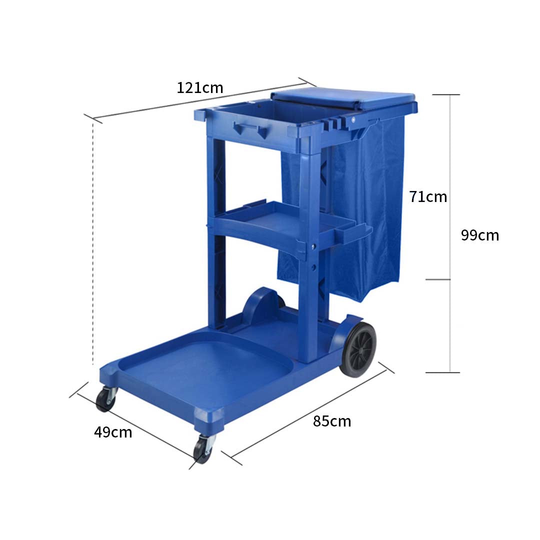 3 Tier Multifunction Janitor Cart and Bag with Lid Blue