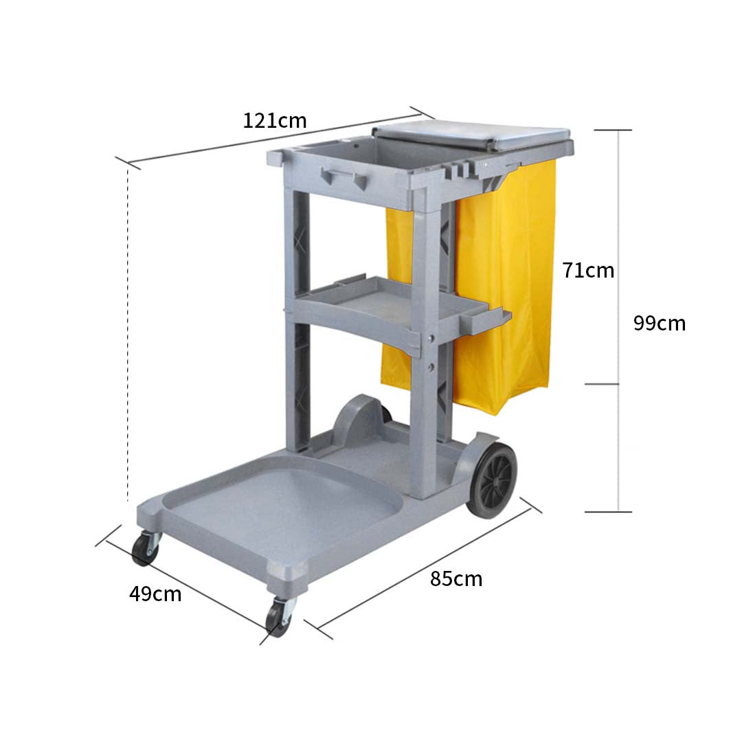 3 Tier Multifunction Janitor Cart and Bag with Lid Blue