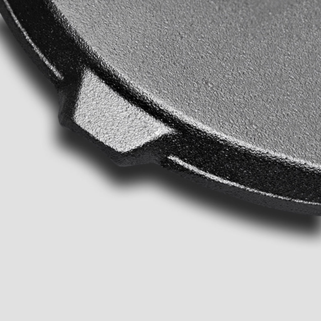 24cm Round Ribbed Cast Iron Skillet Pan with Folding Wooden Handle