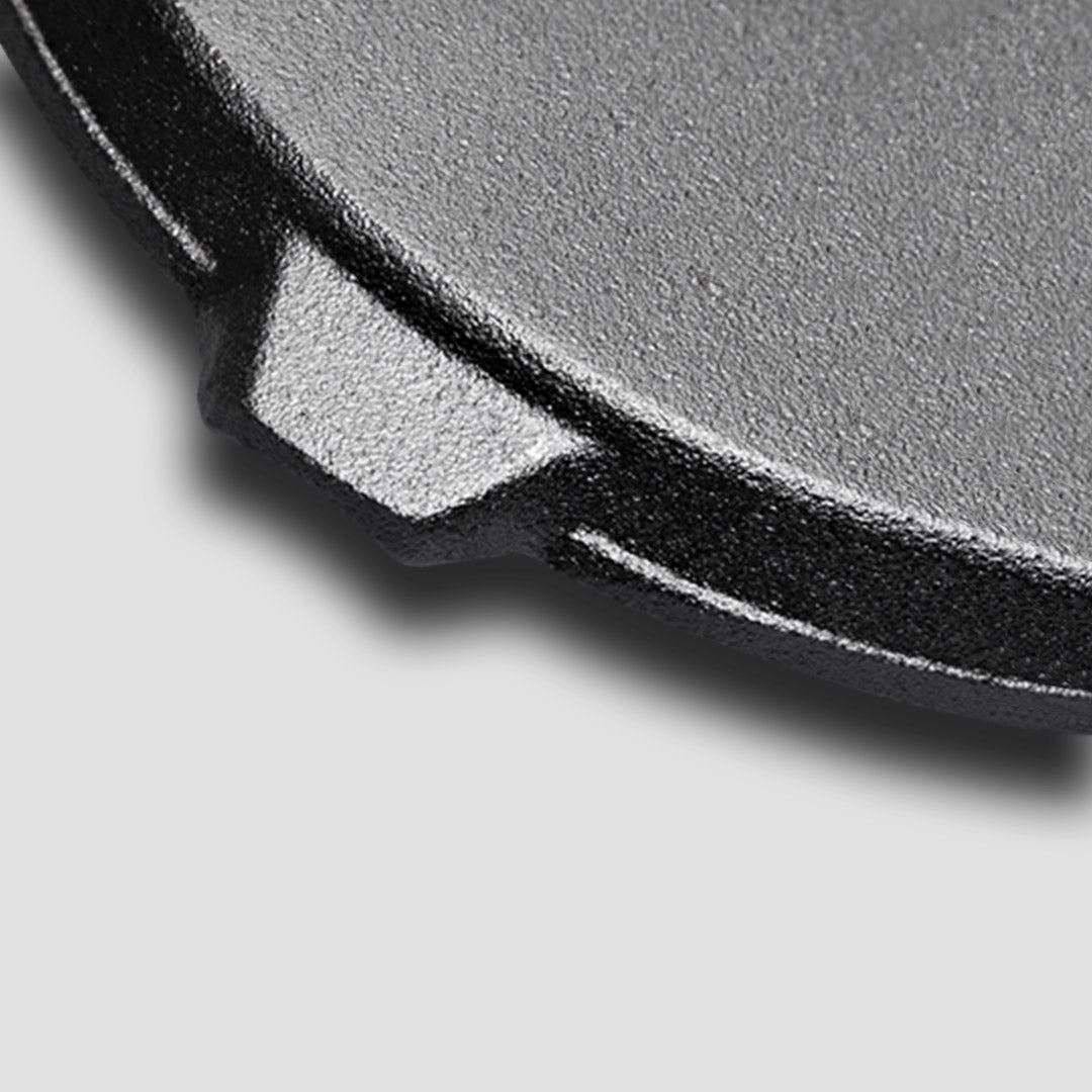 24cm Round Ribbed Cast Iron Skillet Pan with Folding Wooden Handle