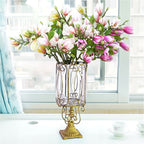 Clear Glass Cylinder Flower Vase with 6 Bunch 4 Heads Artificial Silk Magnolia denudata Set