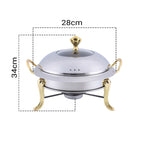 Stainless Steel Gold Accents Round Chafing Dish with Glass Top Lid