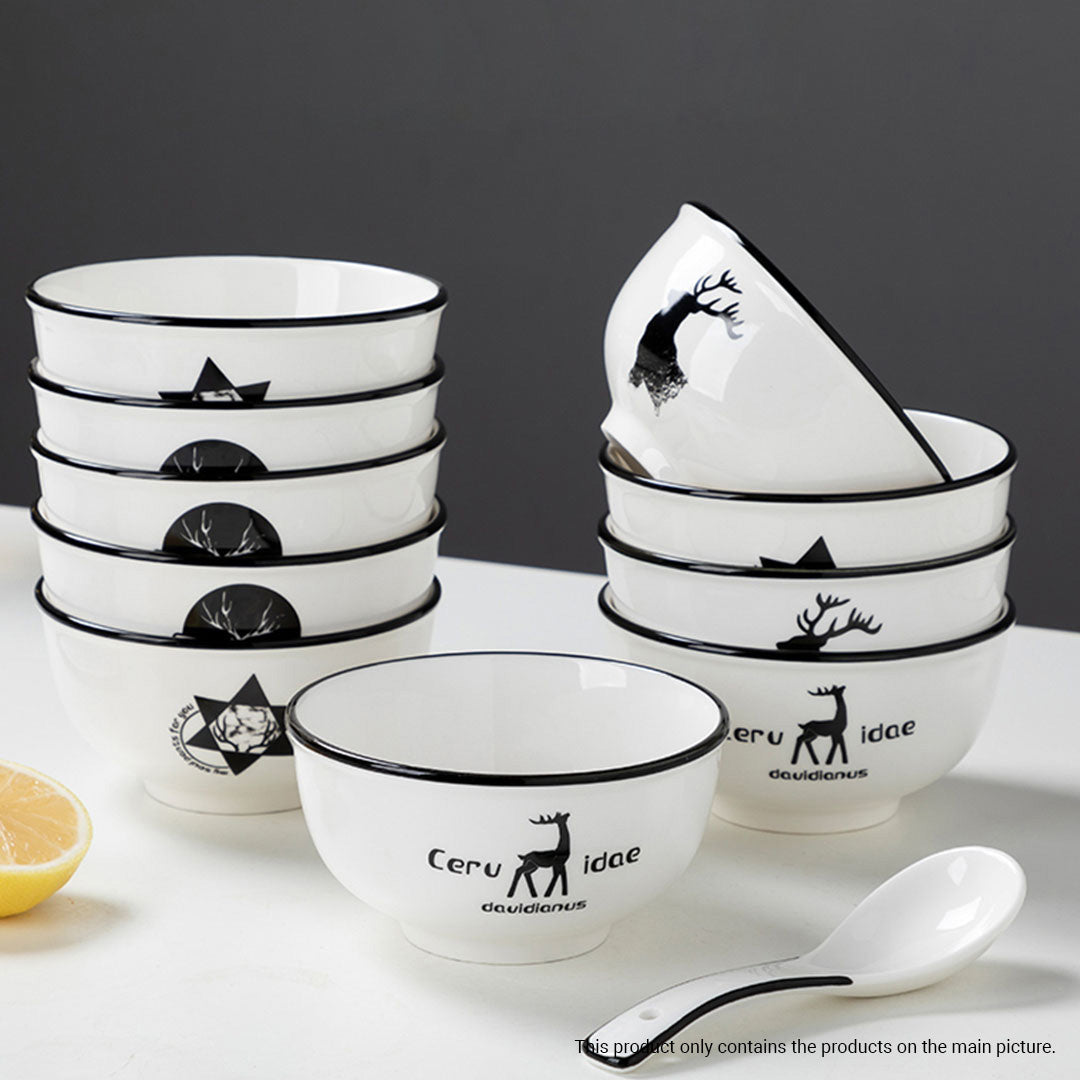 White Antler Printed Ceramic Dinnerware Set of 28