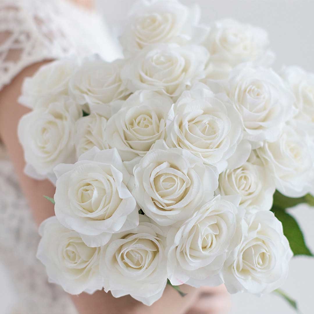 10pcs Artificial Silk Flower Rose Bouquet White