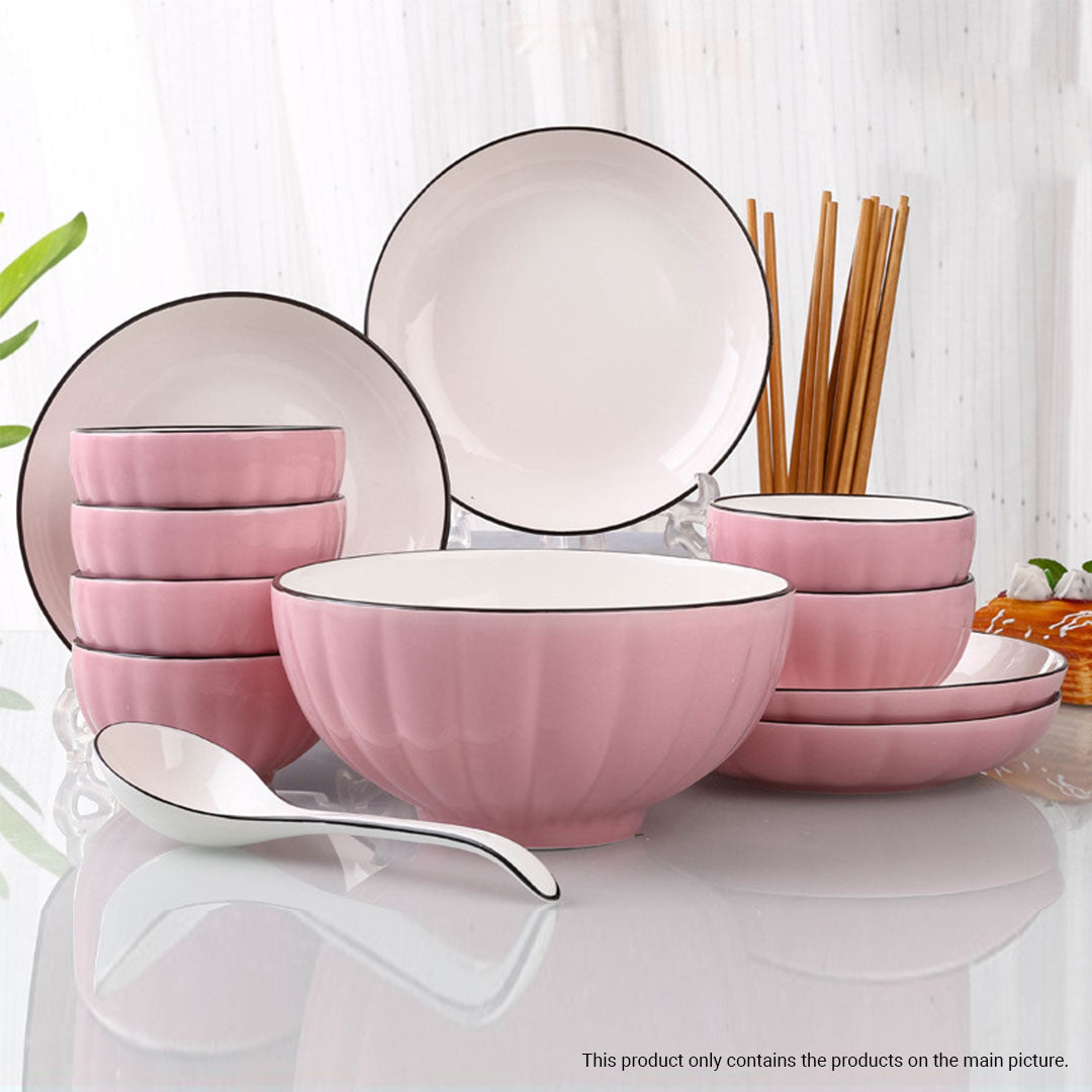 Pink Ceramic Dinnerware Set of 9