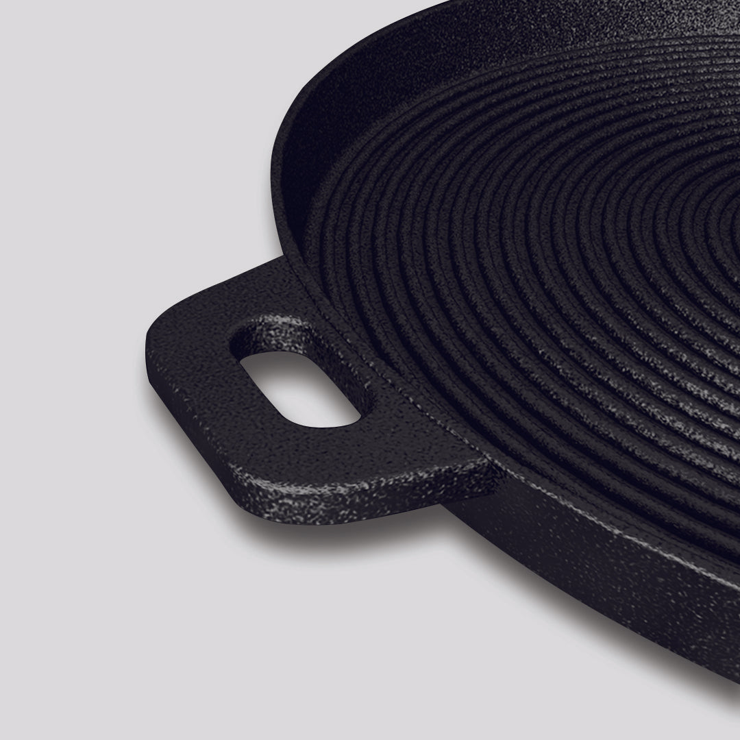SOGA 35cm Round Ribbed Cast Iron with Handle