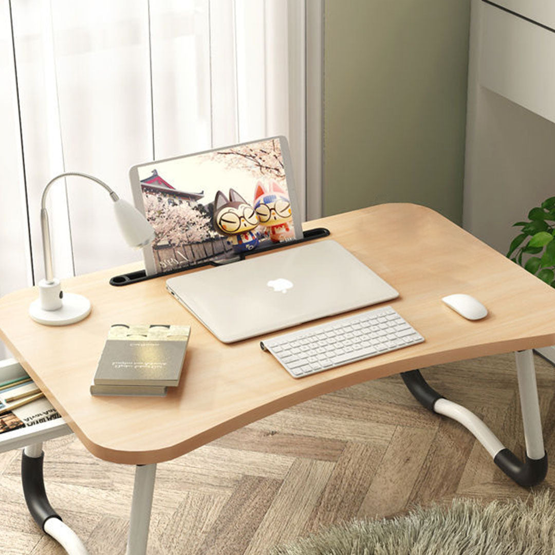 Walnut Foldable Study Bed Table Adjustable Portable Desk Stand with Notebook Holder