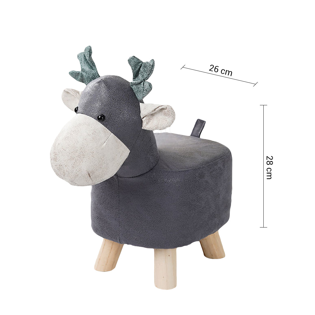 Grey Kids Ottoman Stool Deer Character Bench Seat