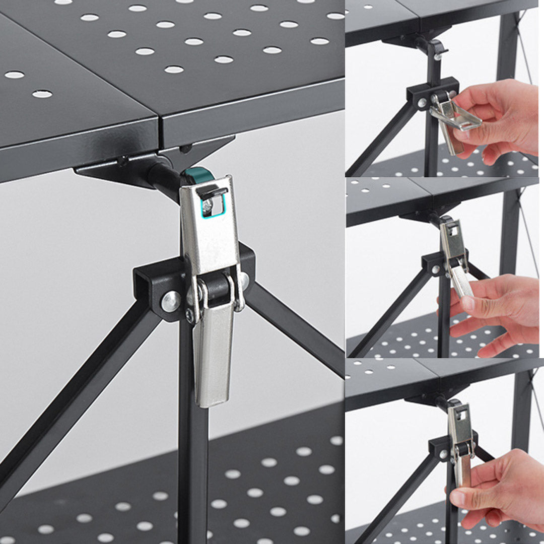 3 Tier Foldable Kitchen Shelves with Wheels Black