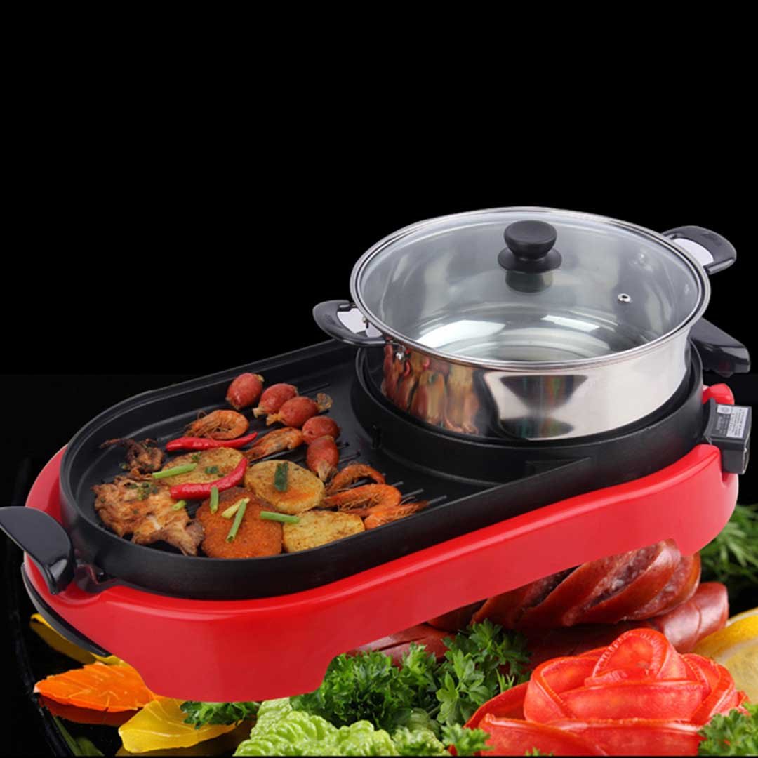 2 in 1 Electric BBQ Grill and Hotpot Red