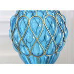 67cm Green Glass Floor Vase with Metal Stand