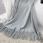 Grey Acrylic Knitted Throw Blanket