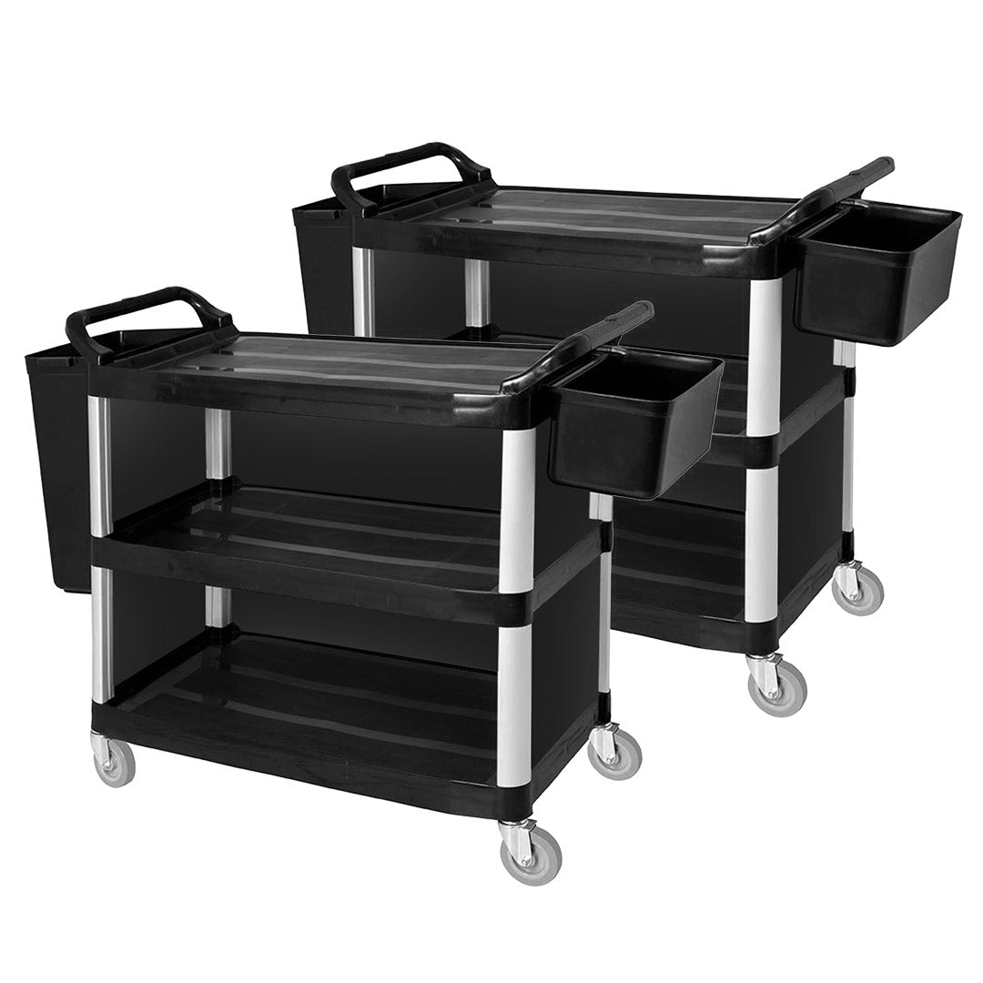 3 Tier Covered Utility Cart Black with Bins