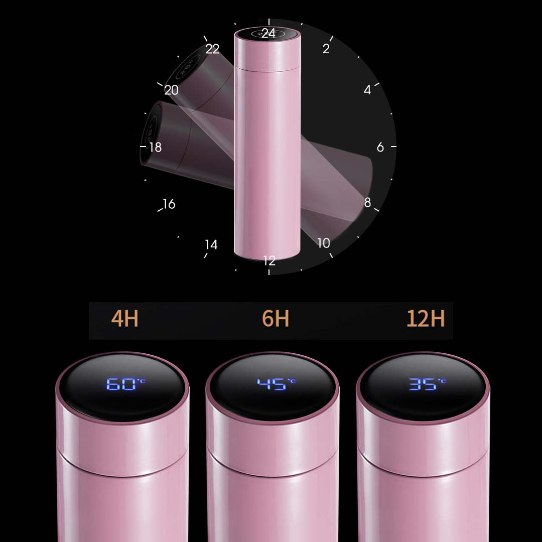 500ML Smart Thermometer Bottle Vacuum Flask Pink